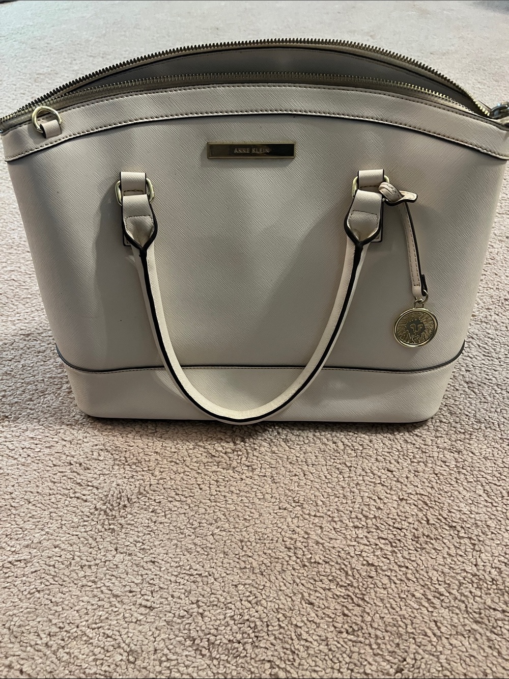 Anne Klein Cream Satchel with Gold Accents